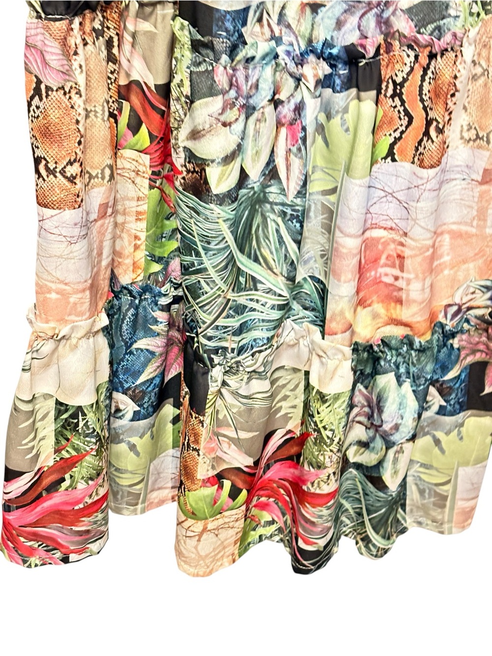 Adress Patchwork Mixed Pattern Tiered Ruffle Hem Cinched Sleeve Maxi Dress sz XL - Picture 9 of 11